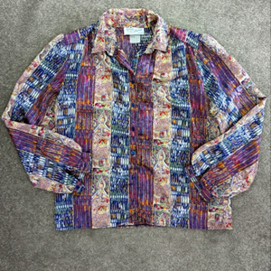 VINTAGE satin-ish blush pink and purple button down blouse Large